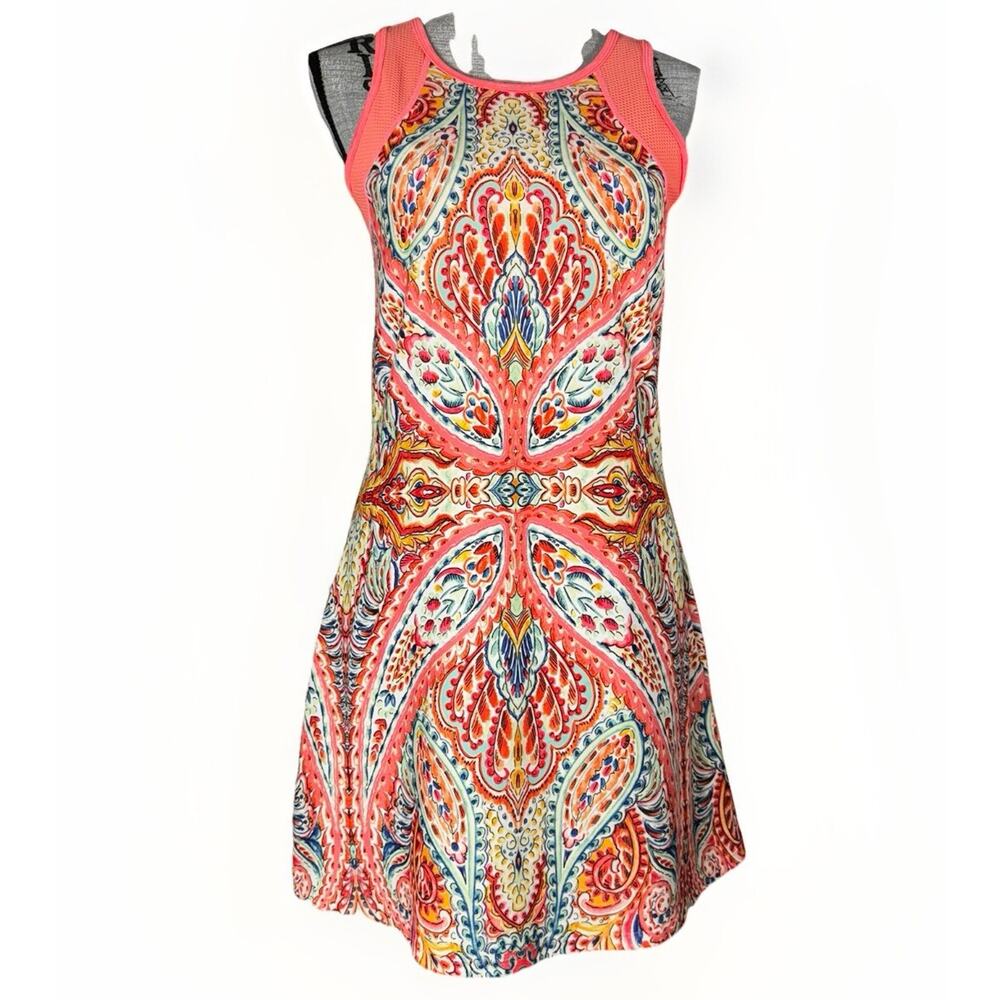 Nanette Lepore MED Athletic Mini Shelf Dress Pink Paisley Mosaic‎ Stretch Racer